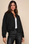 Lulus Cool Perfection Black Bomber Jacket In Black