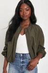 Lulus Cool Perfection Olive Green Bomber Jacket In Olive Green