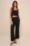 Lulus Coolest Allure Black Textured High-rise Wide-leg Pants In Black