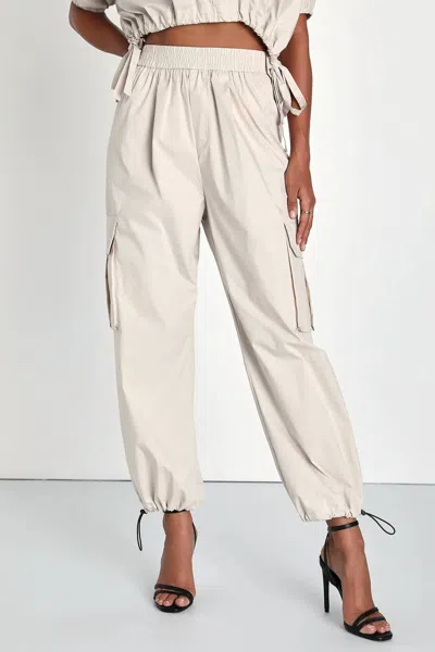 Lulus Coolest Cutie High-rise Cargo Jogger Pants In Beige In White