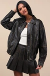 Lulus Coolest Era Dark Brown Oversized Vegan Leather Bomber Jacket In Brown