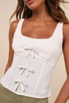 Lulus Coquette Aspect Beige Textured Bow Tank Top In Beige