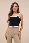 Lulus Coquette Charisma Black And White Ruffled Tie-back Crop Top In Black And White
