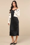 Lulus Coquette Coziness Black And Ivory Two-piece Dress & Cardigan Set In Black And Ivory