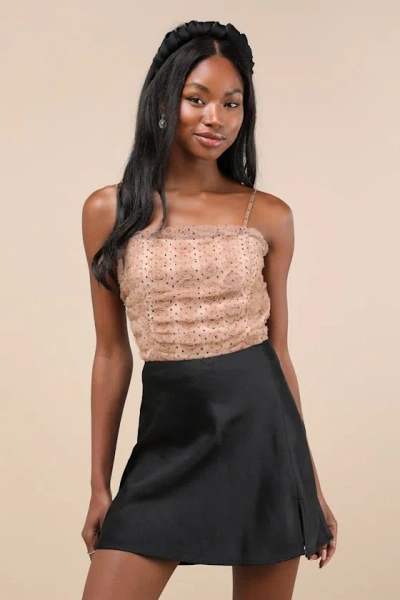 Lulus Coquette Cuteness Blush Pink Polka Dot 3d Rosette Mesh Cami Top