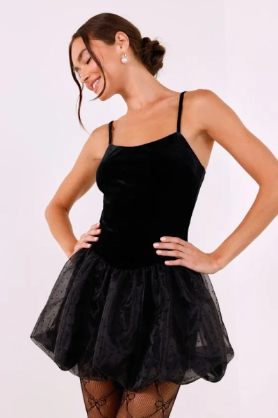 Lulus Coquette Energy Black Polka Dot Velvet Drop Waist Mini Dress