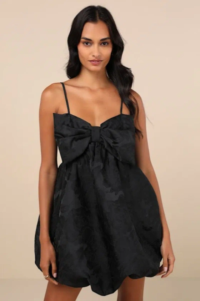 Lulus Coquettish Charm Black Bubble Hem Bow Mini Dress With Pockets