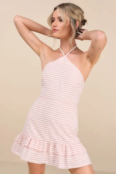 Lulus Corilie Pink And White Striped Halter Mini Dress