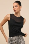 Lulus Corrine Black Mesh Cowl Tank Top