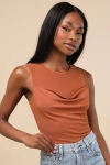 Lulus Corrine Rust Orange Mesh Cowl Tank Top