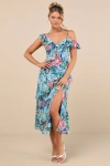 Lulus Cosima Blue Floral Asymmetrical Midi Dress In Blue