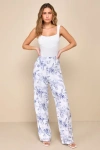 Lulus Countryside Cutie White Floral Print Linen High-rise Pants In White