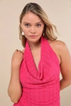 Lulus Cove Fuchsia Textured Cowl Halter Top In Fuchsia