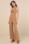 Lulus Cove Light Brown Textured High-rise Pants In Light Brown