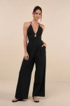 Lulus Covetable Vibe Black Linen Lace-up Backless Wide-leg Jumpsuit In Black