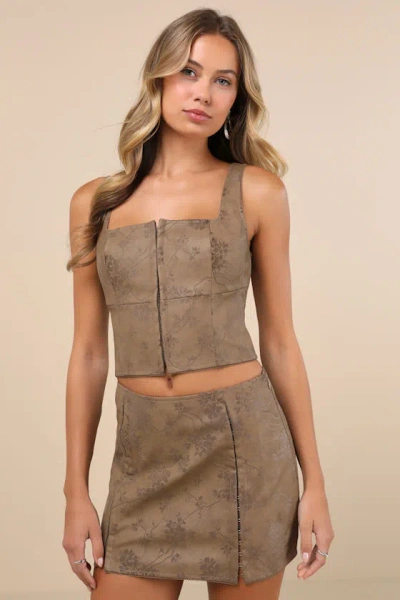 Lulus Coveted Brown Floral Vegan Leather Mini Skirt