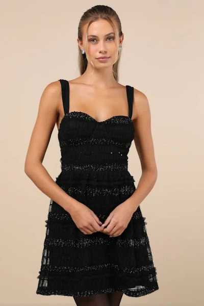 Lulus Coveted Choice Black Mesh Ruched Mini Dress