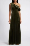 Lulus Coveted Confidence Olive Green Velvet Asymmetrical Maxi Dress In Olive