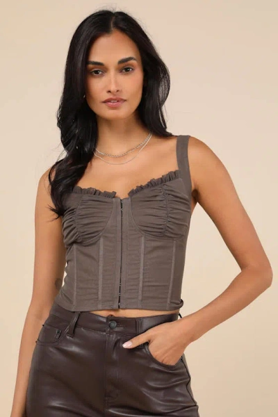 Lulus Coveted Flirt Grey Mesh Bustier Crop Top