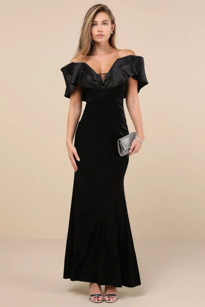 Lulus Coveted Luxury Black Velvet Off-the-shoulder Maxi Dress
