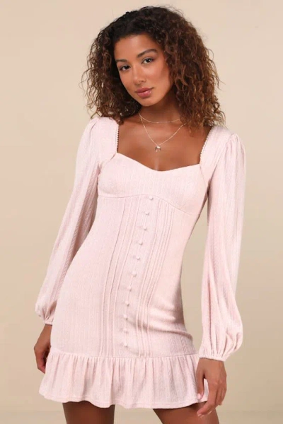 Lulus Coveted Sweetness Blush Pointelle Knit Long Sleeve Mini Dress In Pink