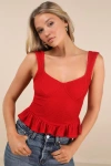Lulus Cowen Red Ribbed Knit Peplum Top In Red