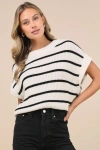Lulus Coziest Layers Ivory Striped Oversized Sweater Vest In Ivory