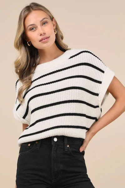 Lulus Coziest Layers Ivory Striped Oversized Sweater Vest