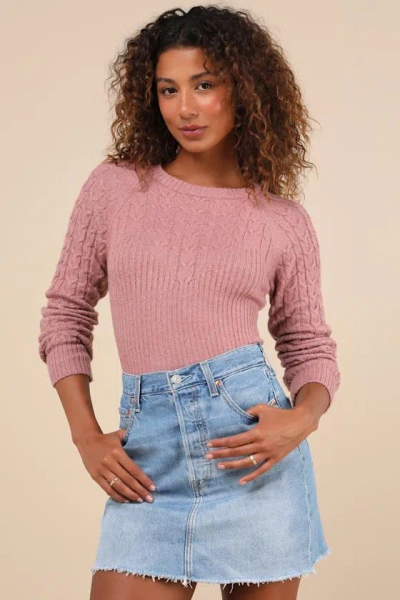 Lulus Cozy Aim Mauve Pink Cable Knit Ribbed Sweater Top
