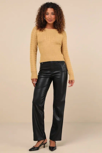 Lulus Cozy Aim Mustard Yellow Cable Knit Ribbed Sweater Top