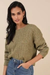 Lulus Cozy Composure Olive Marled Cropped Pullover Sweater In Green