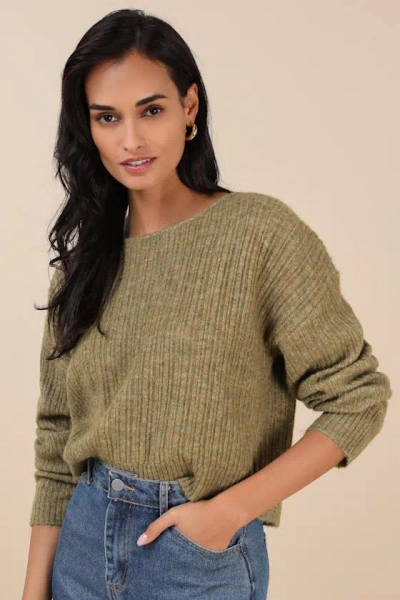 Lulus Cozy Composure Olive Marled Cropped Pullover Sweater In Green