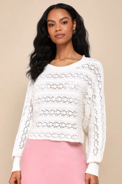Lulus Cozy Direction White Cotton Pointelle Pullover Sweater