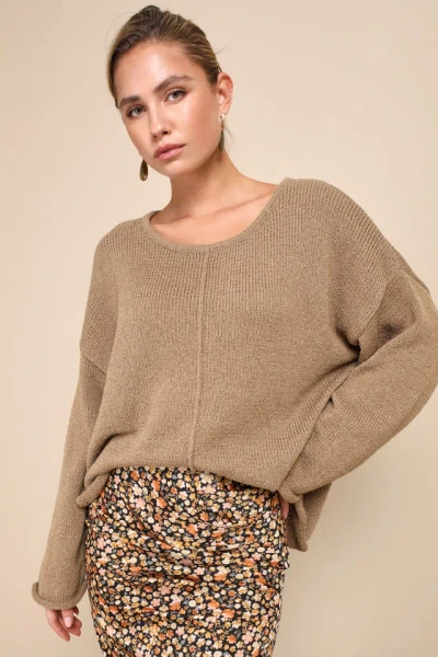 Lulus Cozy Essence Light Brown Oversized Pullover Sweater