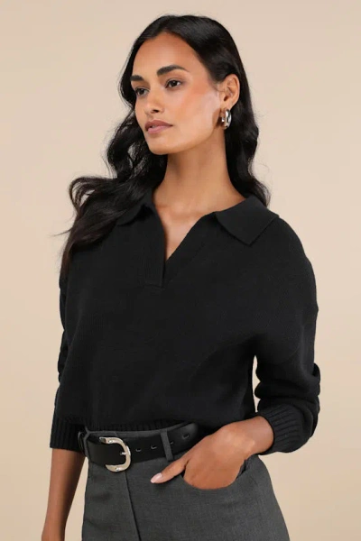 Lulus Cozy Forecast Black Collared Pullover Sweater