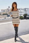 Lulus Cozy Outlook Ivory Fuzzy Striped Long Sleeve Sweater Mini Dress In Ivory