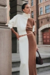 Lulus Cozy Sophisticate Ivory And Tan Two-piece Sweater Midi Dress In Tan