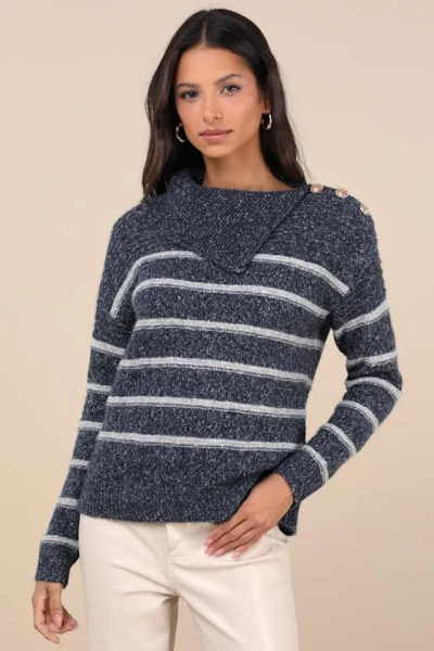 Lulus Cozy Warmth Navy Blue Marled Striped Sweater