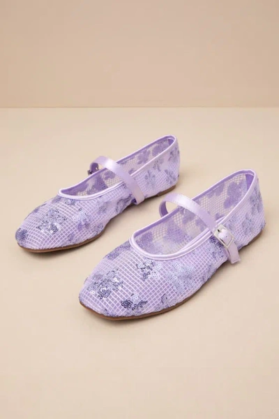 Lulus Cristen Lavender Mesh Sequin Buckle Ballet Flats In Purple