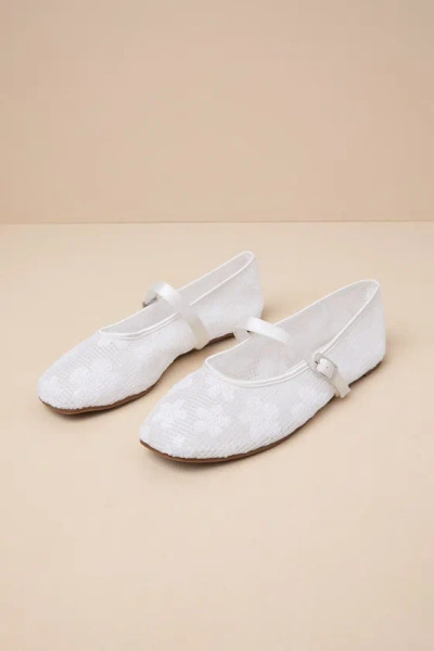 Lulus Cristen White Mesh Sequin Buckle Ballet Flats