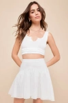 Lulus Crush-worthy Attitude Ivory Drop Hem High Rise Mini Skirt In Ivory