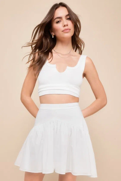 Lulus Crush-worthy Attitude Ivory Drop Hem High Rise Mini Skirt In White