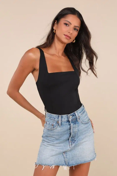 Lulus Crush-worthy Cutie Black Square Neck Lace-up Bodysuit