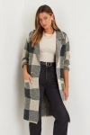 Lulus Cuddle Club Beige And Black Plaid Long Sleeve Coatigan In Beige And Black