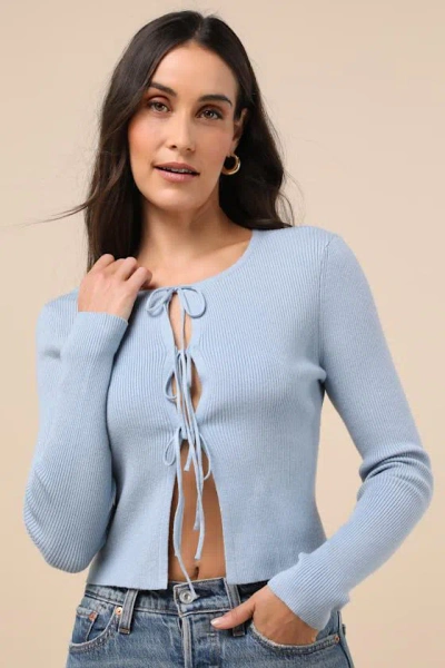 Lulus Cuddly Attitude Dusty Blue Tie-front Cardigan Sweater