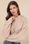 Lulus Cuddly Perfection Tan Fuzzy Pullover Hoodie In Tan