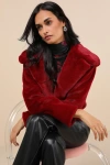 Lulus Cuddly Sensation Wine Red Faux Fur Cropped Jacket In Wine Red