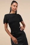 Lulus Cultivated Aura Black Smocked Dolman Sleeve Top In Black