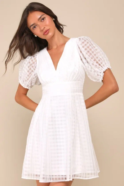 Lulus Cultivated Cuteness White Burnout Gingham Tie-back Mini Dress