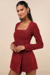 Lulus Cultivated Poise Burgundy Tweed Romper In Burgundy
